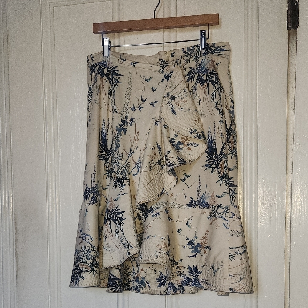 ANTONIO MELANI Cream Skirt with Blue and Tan Floral Accents